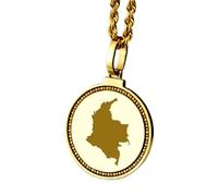 LKBEADS Pendentif rond en argent sterling 925, gravé d'une carte de la Colombie (25 mm), plaqué or, bijou de voyage unisexe | LK_EGMP_0156