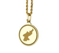 LKBEADS Pendentif rond en argent sterling 925, gravé d'une carte de la Corée du Nord, 25 mm, plaqué or, pour voyageur ou artiste, cadeau unisexe | LK_EGMP_0103
