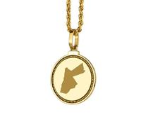 LKBEADS Pendentif rond en argent sterling 925, gravé d'une carte de la Jordanie (25 mm), plaqué or, bijou unisexe | LKN_MAP_01163