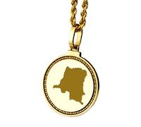 LKBEADS Pendentif rond en argent sterling 925 gravé d'une carte de la République démocratique du Congo (25 mm), plaqué or, idéal pour un cadeau unisexe | LK_EGMP_0144