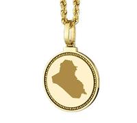 LKBEADS Pendentif rond en argent sterling 925, gravé d'une carte de l'Irak (25 mm), plaqué or, bijou unisexe | LKN_MAP_01092