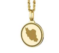 LKBEADS Pendentif rond en argent sterling 925, gravé d'une carte de l'Iran (25 mm), plaqué or, bijou de voyage unisexe | LK_EGMP_0188