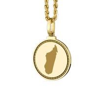 LKBEADS Pendentif rond en argent sterling 925, gravé d'une carte de Madagascar, 25 mm, plaqué or, bijou de voyage unisexe | LK_EGMP_0187