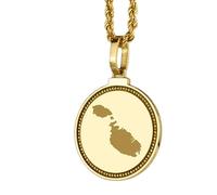 LKBEADS Pendentif rond en argent sterling 925, gravé d'une carte de Malte (25 mm), plaqué or, bijou unisexe | LKN_MAP_01193