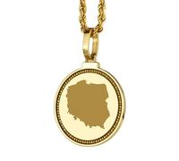 LKBEADS Pendentif rond en argent sterling 925 gravé d'une carte de Pologne (25 mm), plaqué or, bijou unisexe | LKN_MAP_01196