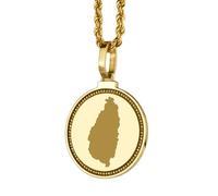 LKBEADS Pendentif rond en argent sterling 925 gravé d'une carte de Sainte-Lucie (25 mm), plaqué or, bijou de voyage unisexe | LK_EGMP_0030