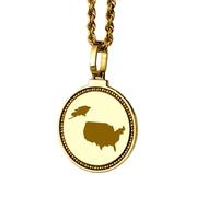 LKBEADS Pendentif rond en argent sterling 925, gravé d'une carte des États-Unis (25 mm), plaqué or, bijou de voyage unisexe | LK_EGMP_0054
