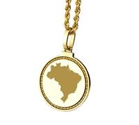 LKBEADS Pendentif rond en argent sterling 925 gravé d'une carte du Brésil (25 mm), plaqué or, bijou unisexe | LKN_MAP_01239
