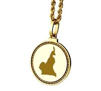 LKBEADS Pendentif rond en argent sterling 925 gravé d'une carte du Cameroun (25 mm), plaqué or, bijou unisexe | LKN_MAP_01086