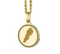 LKBEADS Pendentif rond en argent sterling 925, gravé d'une carte du Liban (25 mm), plaqué or, bijou unisexe | LKN_MAP_01172