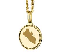 LKBEADS Pendentif rond en argent sterling 925 gravé d'une carte du Libéria (25 mm), plaqué or, bijou de voyage unisexe | LK_EGMP_0006