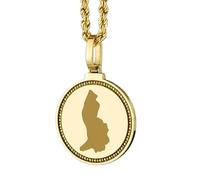 LKBEADS Pendentif rond en argent sterling 925, gravé d'une carte du Liechtenstein (25 mm), plaqué or, bijou unisexe | LKN_MAP_01123