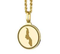 LKBEADS Pendentif rond en argent sterling 925 gravé d'une carte du Malawi (25 mm), plaqué or, bijou de voyage unisexe | LK_EGMP_0064