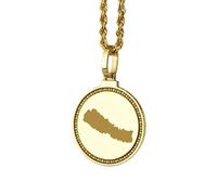 LKBEADS Pendentif rond en argent sterling 925 gravé d'une carte du Népal (25 mm), plaqué or, bijou unisexe | LKN_MAP_01176