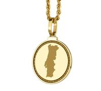 LKBEADS Pendentif rond en argent sterling 925, gravé d'une carte du Portugal (25 mm), plaqué or, bijou de voyage unisexe | LK_EGMP_0121