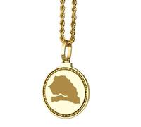 LKBEADS Pendentif rond en argent sterling 925, gravé d'une carte du Sénégal (25 mm), plaqué or, bijou unisexe | LKN_MAP_01141