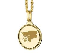 LKBEADS Pendentif rond en argent sterling 925, plaqué or, représentant une carte de Guinée gravée (25 mm), bijou unisexe | LKN_MAP_01135