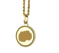 LKBEADS Pendentif rond en argent sterling 925, plaqué or, représentant une carte de la Macédoine du Nord gravée (25 mm), bijou unisexe | LKN_MAP_01148