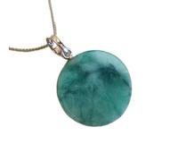 LKBEADS Pendentif rond en émeraude naturelle verte lisse de 20 x 20 mm, collier rond en argent sterling 925 avec chaîne en câble de 45 cm, cadeau de guérison pour la sagesse, l'amour et l'harmonie du
