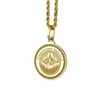 LKBEADS Pendentif rond gravé Memento Mori, Amor Fati, en argent sterling 925 (28 mm), plaqué or, pour homme et femme, avec câble de 45 cm (18 pouces), bijou fait main |LK_ENGP_0428