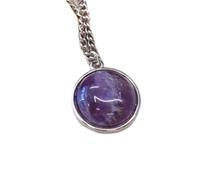 LKBEADS Pendentif rond lisse violet en améthyste naturelle 15 x 15 mm, collier rond en argent sterling 925 avec chaîne en câble de 45 cm, paix, guérison spirituelle, soulagement du stress, chakra du