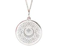 LKBEADS Pendentif rond motif floral et étoile céleste | LK_NLC_02379 | plated round ocean animal charm necklace 24mm with 18 inch cable chain marine life jewelry gift everyday
