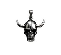 LKBEADS Pendentif tête de mort à cornes en acier inoxydable 38 x 33 mm, plaqué argent, collier sans chaîne, fait main pour hommes et femmes, symbole de pouvoir, bijou symbolique | LK_SSP_0196