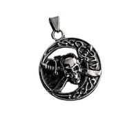 LKBEADS Pendentif tête de mort de guerrier en acier inoxydable 29 x 29 mm, plaqué argent, collier sans chaîne, fait main pour hommes et femmes, symbole de force, bijou symbolique | LK_SSP_0184