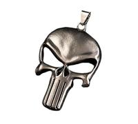 LKBEADS Pendentif tête de mort Punisher en acier inoxydable 65 x 40 mm, plaqué argent, collier sans chaîne, fait main pour hommes et femmes, symbole de pouvoir, bijou symbolique | LK_SSP_0041
