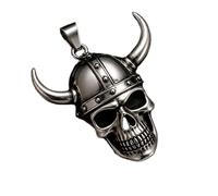LKBEADS Pendentif tête de mort viking en acier inoxydable 38 x 33 mm, plaqué argent, collier sans chaîne, fait main pour hommes et femmes, symbole de pouvoir, bijou chargé de sens | LK_SSP_0276