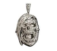 LKBEADS Pendentif tête de mort zombie en acier inoxydable 45 x 25 mm, plaqué argent, collier sans chaîne, fait main pour hommes et femmes, symbole de pouvoir, bijou symbolique | LK_SSP_0038