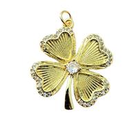 LKBEADS Pendentif trèfle à quatre feuilles | avec pierre de zircone cubique, en acier inoxydable plaqué or, 26 x 26 mm | bijou floral, breloque florale | LK_CHP_0073_W