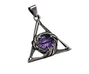 LKBEADS Pendentif triangle œil de dragon en acier inoxydable 30 x 30 mm, plaqué argent, collier sans chaîne, fait main pour hommes et femmes, symbole de pouvoir, bijou significatif | LK_SSP_0176