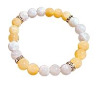 LKBEADS Pierre de lune naturelle et calcite miel 8 mm | Pierre ronde à taille lisse | Pierre multicolore | Bracelet élastique | Bijou fait main | LK_WOSB_00152_7.5