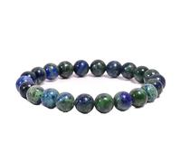 LKBEADS Pierre précieuse naturelle azurite malachite ronde 7-8 mm perles lisses de 7 pouces Bracelet extensible en cristal de guérison Bracelet en pierre d'énergie pour femmes et hommes Taille