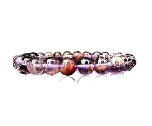LKBEADS Pierre précieuse naturelle Super Seven 7 mm | Forme ronde, taille lisse | Couleur violette | Bracelet élastique énergétique | Bracelet de guérison | Bijou fait main | LK_WOSB_00696_6.5