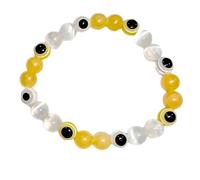 LKBEADS Sélénite naturelle et calcite miel, 8 mm | Pierre ronde à taille lisse | Pierre jaune et blanche | Bracelet élastique | Bijou fait main | LK_WOSB_00240_8