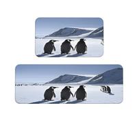 LKBNMCVRE Penguins On The Iceberg Lot de 2 tapis de cuisine imperméables et durables avec coussinets antidérapants adaptés pour un nettoyage facile dans les buanderies familiales et les bureaux