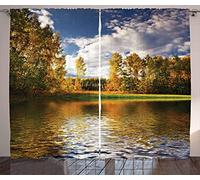 LKCD Lot De 2 Rideau Occultant Lac Ensoleillé De Bouleau De Forêt Rurale 234X230Cm Isolant Thermique 3D Impression Décoration Salon Rideau Isolant Phonique pour Chambre Enfant