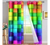 LKCD Lot De 2 Rideau Occultant Rainbow Box Color Building Blocks Géométrie 200X214Cm Isolant Thermique 3D Impression Décoration Salon Rideau Isolant Phonique pour Chambre Enfant