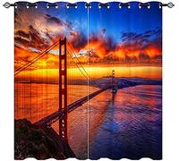 LKCD Lot De 2 Rideaux Occultants Coucher De Soleil Océan Paysage Golden Gate Bridge 150X166Cm - Rideau Occultant - Rideau Opaque avec Œillets - Double Rideaux Occultant - Rideau Fenetre
