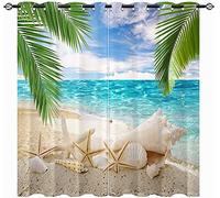 LKCD Lot De 2 Rideaux Occultants Palmier Plage Tropical Océan 200X214Cm - Rideau Occultant - Rideau Opaque avec Œillets - Double Rideaux Occultant - Rideau Fenetre