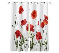 LKCD Lot De 2 Rideaux Occultants Rouge Fleurs Coquelicot Plantes 234X230Cm - Rideau Occultant - Rideau Opaque avec Œillets - Double Rideaux Occultant - Rideau Fenetre