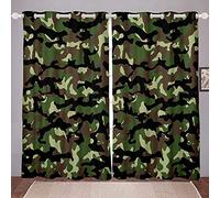 LKCD Rideau Occultant Camouflage Vert Armée Vert Armée 200X214Cm 3D Impression Rideaux Salon Moderne Thermique Isolant Polyester Rideaux Chambre Cuisine Décoration