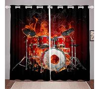 LKCD Rideau Occultant Décoration De Musique Rock Set De Batterie 234X230Cm Cuisine Salon Fenetre Chambre Enfant Garcon Fille Impression Numérique 3D Oeillet Rideau - Chambre À Coucher De Cuisine De Sa
