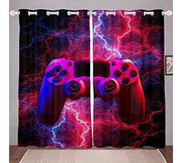 LKCD Rideau Occultant Enfant - Eclair De Manette De Jeu Rouge Gamer 234X230Cm 3D Thermique Isolant Occultants A Oeillets Rideaux - Voilages Intérieurs De Salon Moderne Chambre Fille Décoration