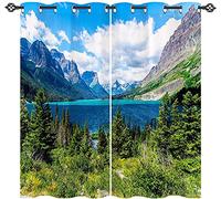 LKCD Rideau Occultant Enfant - Montagne du Lac Paysage Naturel 140X160Cm 3D Thermique Isolant Occultants A Oeillets Rideaux - Voilages Intérieurs De Salon Moderne Chambre Fille Décoration