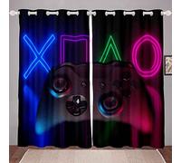 LKCD Rideau Occultant Enfant - Vidéo De La Manette De Jeu Lightning Du Joueur 300X270Cm 3D Thermique Isolant Occultants A Oeillets Rideaux - Voilages Intérieurs De Salon Moderne Chambre Fille Décorati