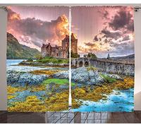 LKCD Rideau Occultant Ère Fantastique Inspiration Médiévale Château De Dessin Animé Près Du Lac Mousse De Pierre 264X240Cm Cuisine Salon Fenetre Chambre Enfant Garcon Fille Impression Numérique 3D Oei