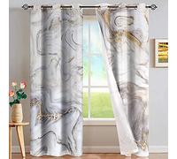 LKCD Rideau Occultant Gris Marbre Imprimé 280X260Cm 3D Impression Rideaux Salon Moderne Thermique Isolant Polyester Rideaux Chambre Cuisine Décoration